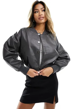 River Island – Bomberjacke in Dunkelgrau mit kurzem Schnitt