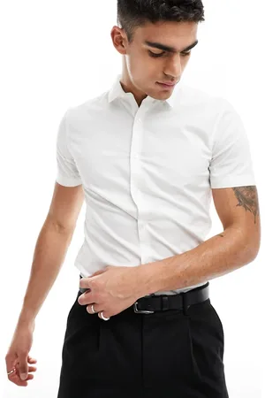 New Look – Kurzärmliges Muskelshirt aus weißem Popeline
