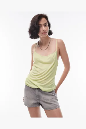 Topshop – Transparentes, geripptes Camisole in Limettengrün