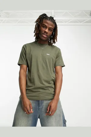 Vans – T-Shirt in dunklem Olivgrün mit Logo auf der linken Brust
