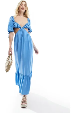 The Frolic – Bryde – Maxi-Strandkleid in Vista- mit Puffärmeln und gesmokter Rückseite