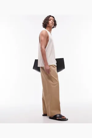 Topman – Compact – Hose aus Baumwolle in Stein mit weitem Bein