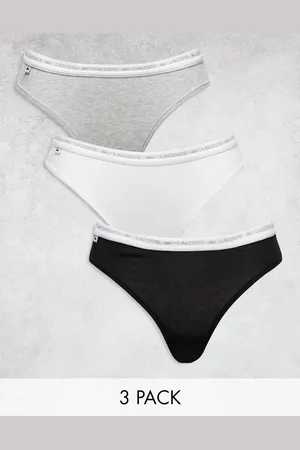 Lacoste – 3er-Pack Tangas in Schwarz, Grau und Weiß