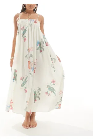 ASOS – Trapezförmiges Maxi-Strandkleid mit Postkarten-Printmuster