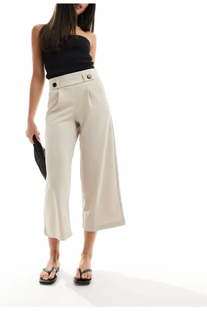 JDY – Verkürzte, elegante Hose in Steinbeige mit weitem Bein, Kombiteil