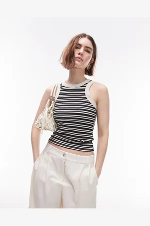 Topshop – Gestreiftes Trägertop in Schwarz-Weiß mit Ringerrücken