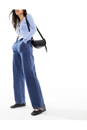 JDY – Jeans in mittelblauer Waschung mit hohem Bund und weitem Schnitt