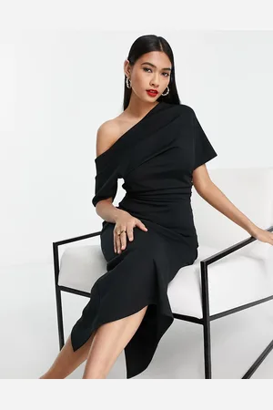 ASOS – Bleistift-Midikleid in mit plissierter Schulterpartie