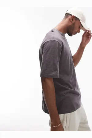 Topman – Oversize-T-Shirt in Anthrazit aus Leinenmix