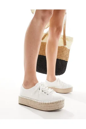 ASOS – Jaden – Leinen-Sneaker im Espadrilles-Design in Weiß mit flacher Plateausohle