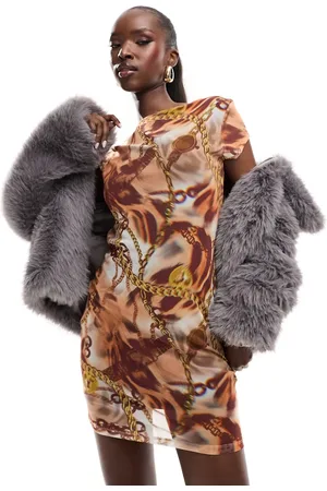 ASOS – Minikleid mit Kettenprint, Flügelärmeln und tiefem Rückenausschnitt