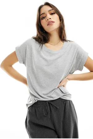 ONLY – Weiches T-Shirt in Hellgrau meliert mit Rundhalsausschnitt