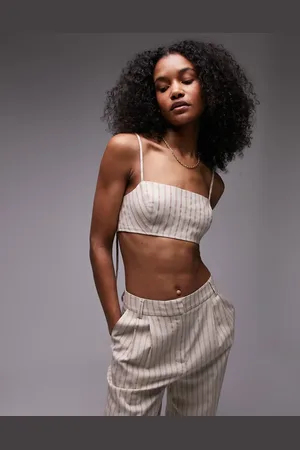 Topshop – Gestreiftes Leinen-Bustier in Ecru