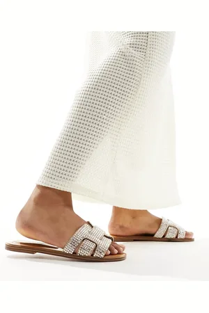Aldo – Elanaa – Gepolsterte, flache Sandalen mit knochenweißer Verzierung