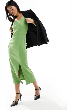 French Connection – Geripptes Midikleid in mit eckigem Ausschnitt