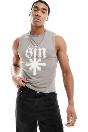 ASOS – Körperbetontes Tanktop in mit Grunge-Print auf der Vorderseite