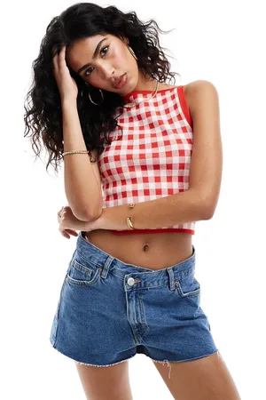 ASOS – Strick-Camisole in mit Vichy-Karomuster