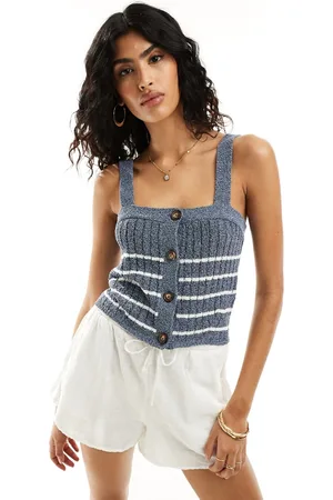 ASOS – Camisole-Strickoberteil in gestreift mit Knopfleiste