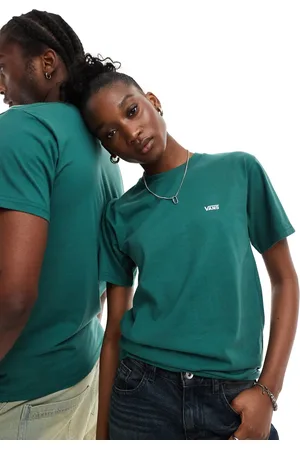 Vans – T-Shirt in Dunkelgrün mit Logo auf der linken Brust
