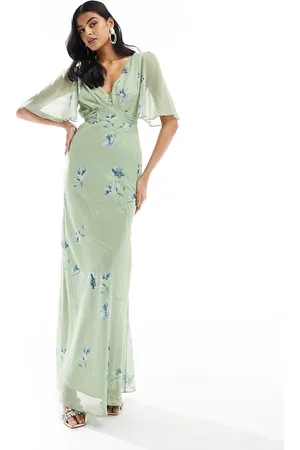 HOPE & IVY – Maxikleid in Salbeigrün mit Flatterärmeln