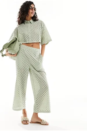 ASOS – Culotte in Salbeigrün mit Lochstickerei, Kombiteil