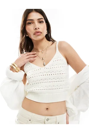 ASOS – Strick-Camisole in Creme mit Pointelle-Lochstickerei