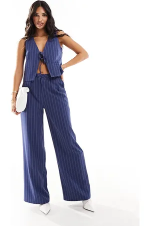 Kaiia – Elegante, weite Hose in Blau mit Nadelstreifen, Kombiteil