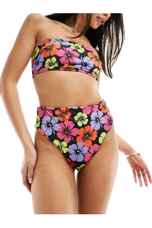 ASOS – Becky – Bikinihose mit hohem Beinausschnitt, hohem Bund und Hibiskus-Blumenmuster