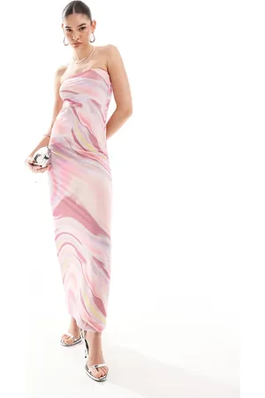 Pieces® – Trägerloses Maxi-Schlauchkleid aus Netzstoff mit Wirbelmuster