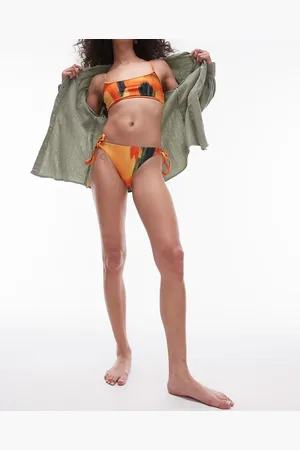 Topshop – Seitlich gebundene Bikinihose in mit Papaya-Print