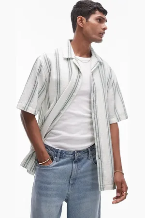 Topman – Kurzärmliges Häkel-Hemd mit grünen Streifen