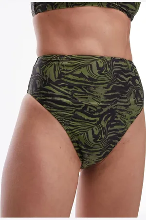 Topshop – Mix and Match – Bikinihose in Khaki mit abstraktem Tierfellmuster, hohem Bund und hohem Beinausschnitt