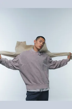 Topman – Hochwertiges Oversize-Sweatshirt aus schwerem Stoff mit Acid-Waschung in Taupe