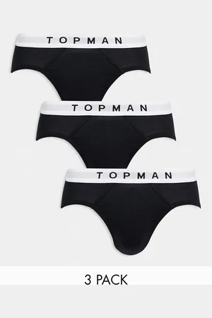 Topman – 3er-Pack Slips in Schwarz mit weißem Taillenbund