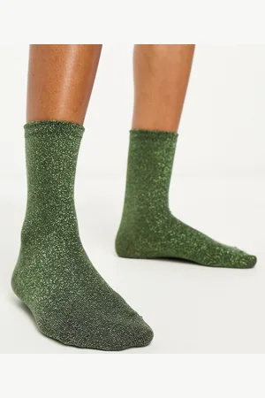 Pieces® – Glitzernde Socken in Olivgrün