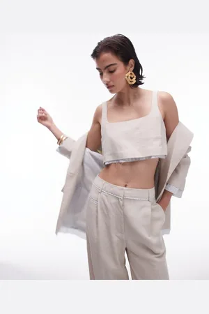 Topshop – Elegantes Leinen-Bustier in Ecru mit freiliegendem Futter, Kombiteil