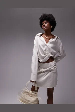 Topshop – Strukturiertes Oberteil in Naturfarben mit drapierter Seite und Streifen, Kombiteil