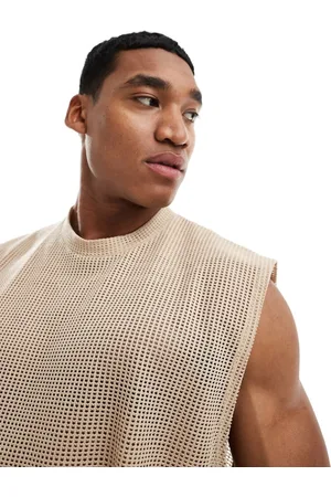 ASOS – Oversize-Tanktop in Beige aus offenem Netzstoff