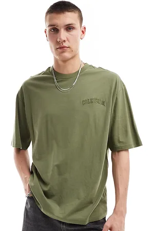 COLLUSION – Varsity – T-Shirt in Olivgrün mit Logostickerei
