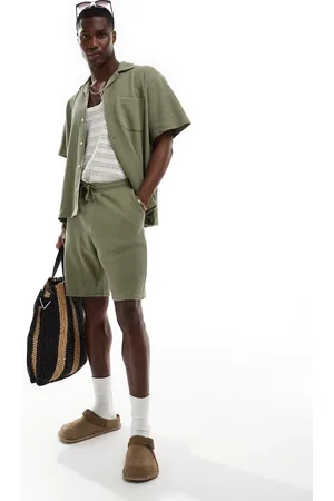 SELECTED – Shorts in Khaki mit Waffelstruktur, Kombiteil