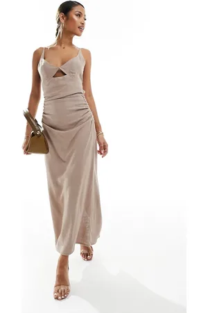 ASOS – Midi-Sommerkleid aus Leinen in Schokoladenbraun mit Bralette-Ausschnitt