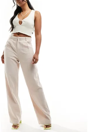Missyempire Missy Empire – Elegante, weite Hose in Beige mit Leinenoptik