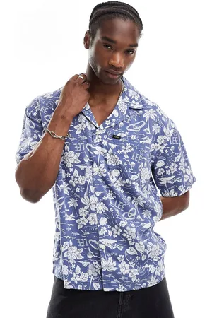 Lee – Kurzärmeliges Hemd in Mittelblau mit Reverskragen und Blumenprint