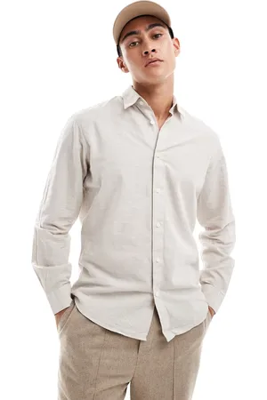 SELECTED – Langärmliges Hemd aus Leinenmix in Beige