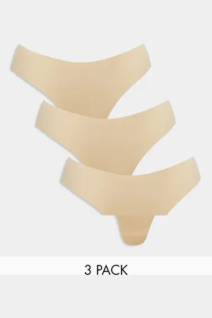 Pieces® – 3er-Pack nahtlose Tangas in Beige