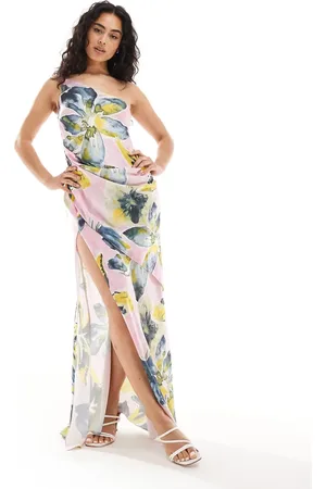 ASOS – Drapiertes Satin-Maxikleid mit Blumenmuster, One-Shoulder-Träger und hohem Schlitz
