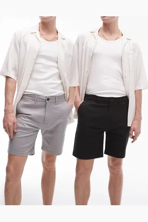 Topman – 2er-Pack schmal geschnittene Chino-Shorts in Grau und Schwarz