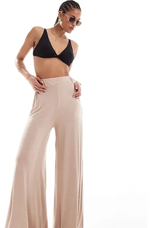 ASOS Tall – Palazzo-Strandhose aus Jersey in Beige