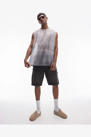 Topman – Ärmelloses Oversize-T-Shirt in aus Netzstoff mit Space-Dye-Print