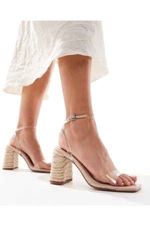 ASOS – Hotel – Filigrane, transparente Sandalen mit Blockabsatz aus Bast